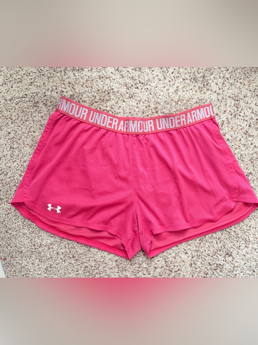 Under Armour Bright Pink Mesh Athletic Shorts with Logo Waistband